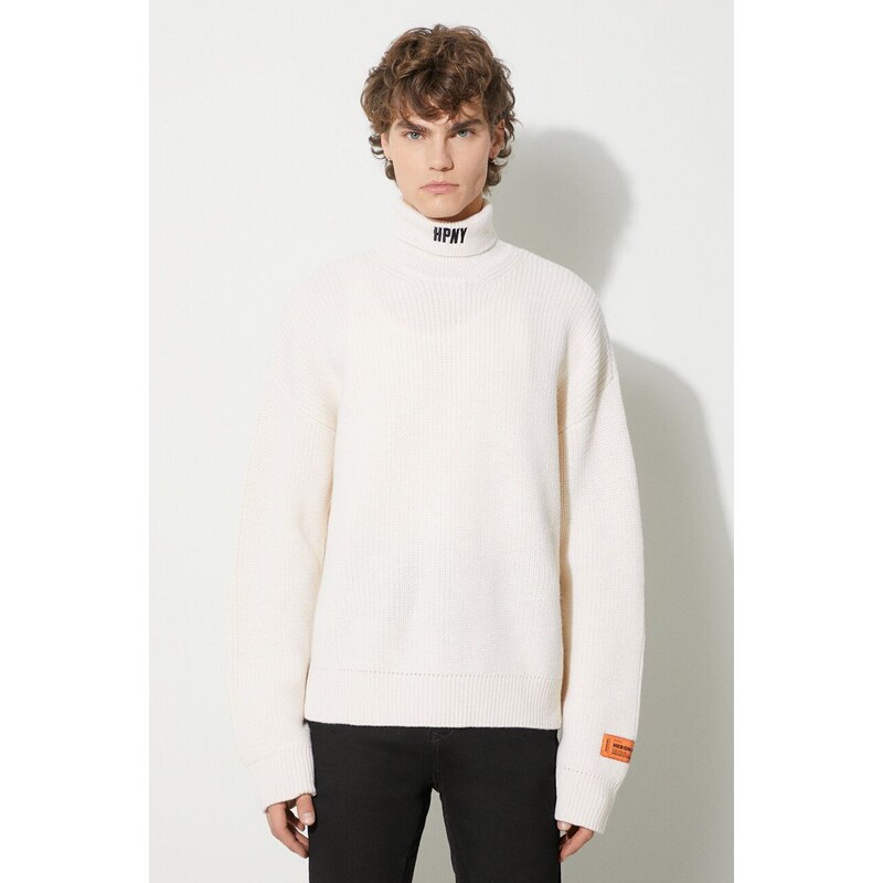 Vlněný svetr Heron Preston Hpny Knit Rollneck pánský, béžová barva, s golfem, HMHA006F23KNI0010410