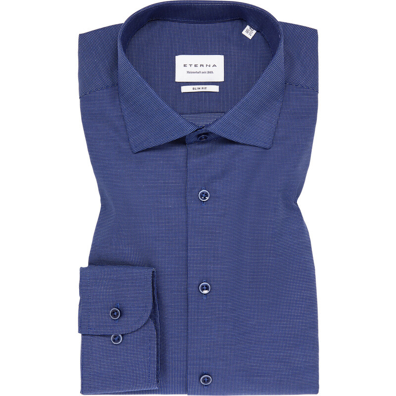 ETERNA Slim Fit pánská košile středně modrá jemný vzor Non Iron