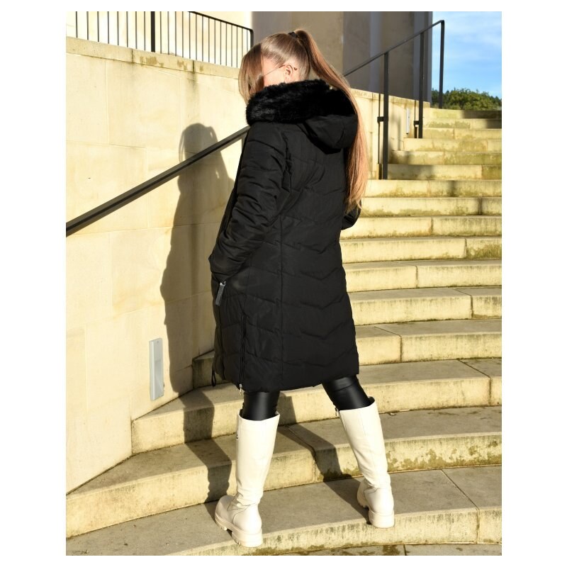 Ature Černá zimní dlouhá prošívaná bunda s odnímatelnou kapucí