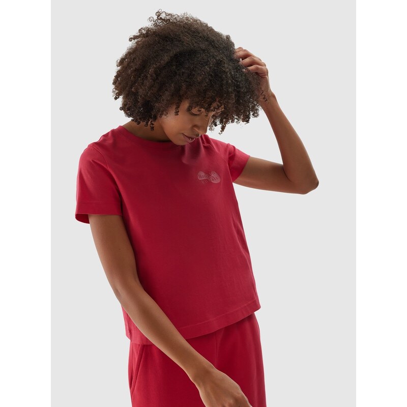 4F Dámské tričko z organické bavlny s potiskem - červené