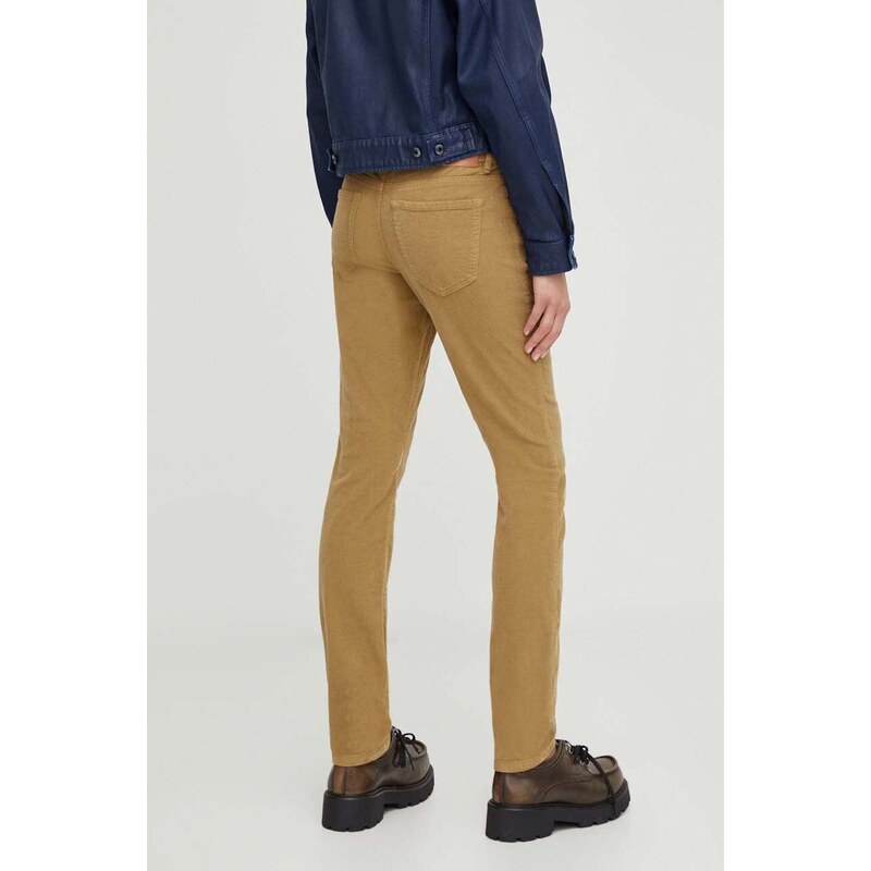 Manšestrové kalhoty Marc O'Polo béžová barva, medium waist