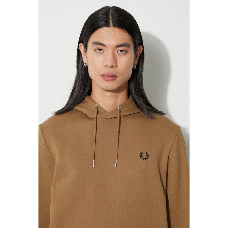 Bavlněná mikina Fred Perry pánská, hnědá barva, s aplikací, M2643.U08