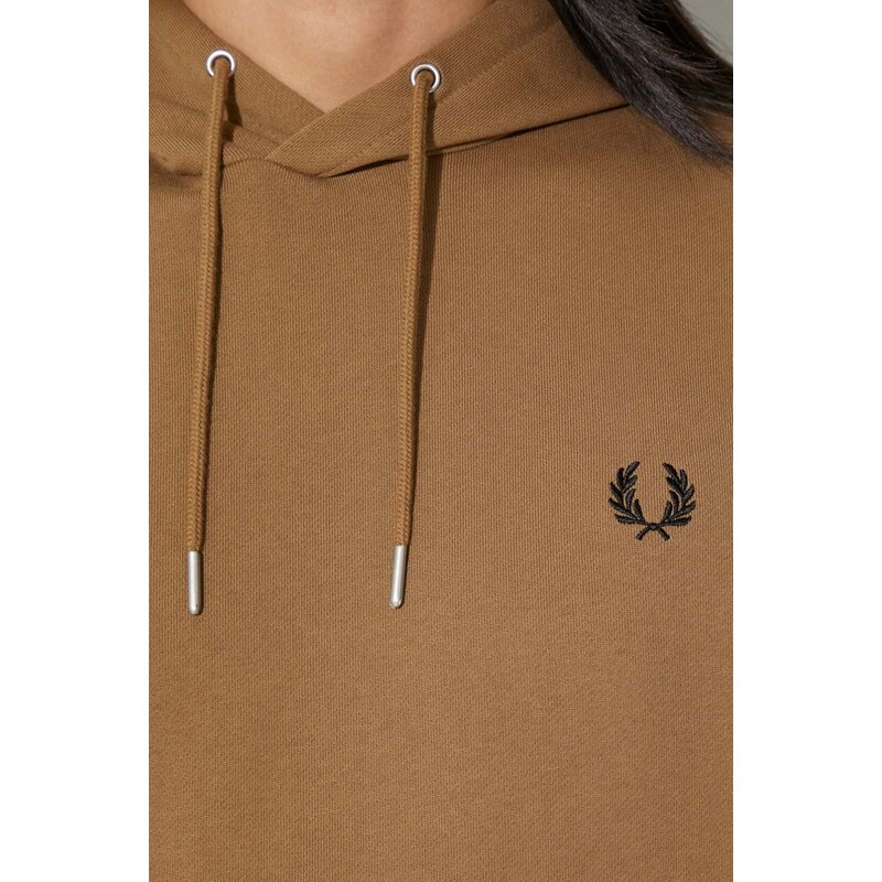 Bavlněná mikina Fred Perry pánská, hnědá barva, s aplikací, M2643.U08