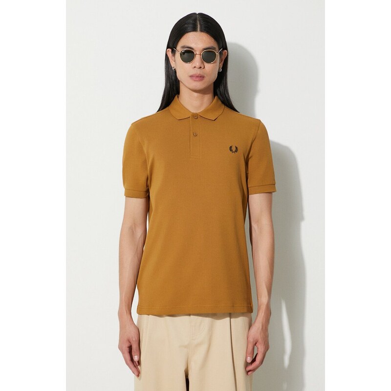 Bavlněné polo tričko Fred Perry hnědá barva, s aplikací, M6000.S81