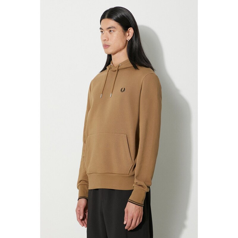 Bavlněná mikina Fred Perry pánská, hnědá barva, s aplikací, M2643.U08