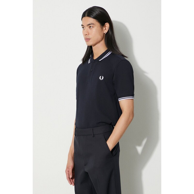 Bavlněné polo tričko Fred Perry tmavomodrá barva, s aplikací, M3600.238