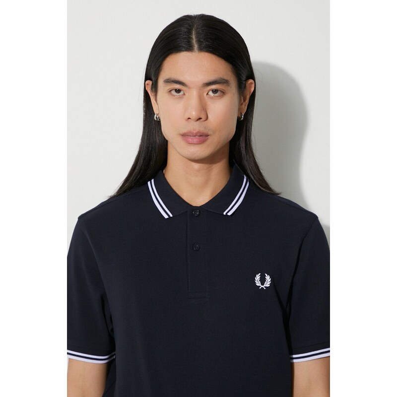 Bavlněné polo tričko Fred Perry tmavomodrá barva, s aplikací, M3600.238