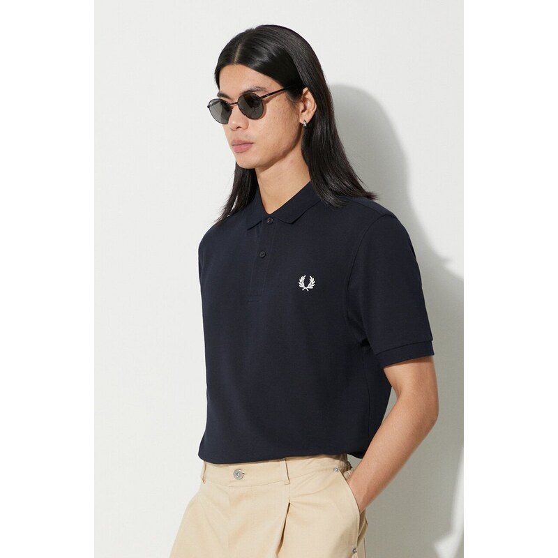 Bavlněné polo tričko Fred Perry tmavomodrá barva, s aplikací, M6000.608