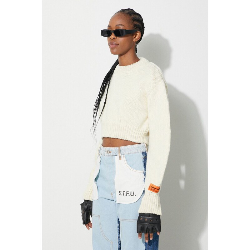 Vlněný svetr Heron Preston Crop Crewneck Back Cut Out dámský, béžová barva, hřejivý, HWHE021F23KNI0010400