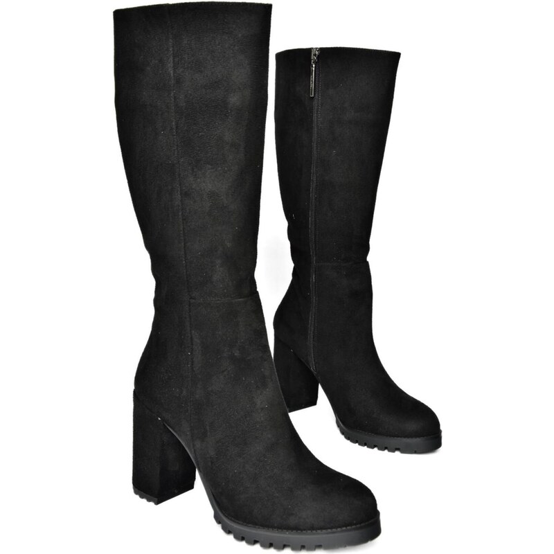 Fox Shoes R518911402 Women's Black Suede Thick Heeled Boots