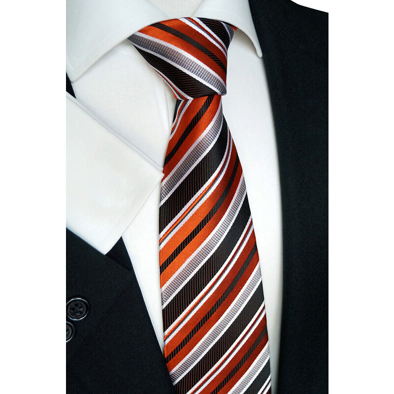 Hedvábná kravata Beytnur 235-2 oranžová pruhy