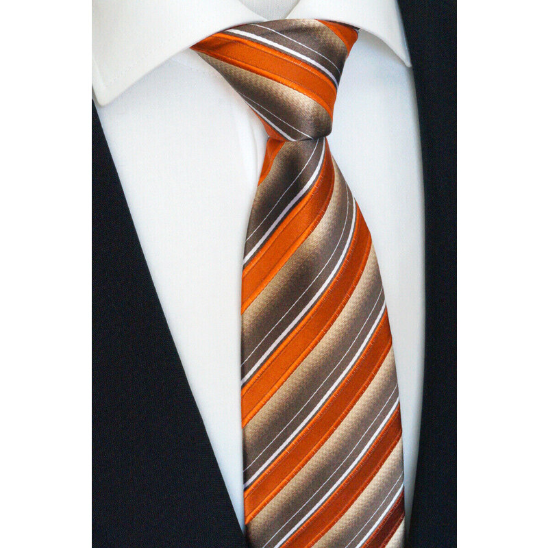 Hedvábná kravata Beytnur 201-2 oranžová pruhy