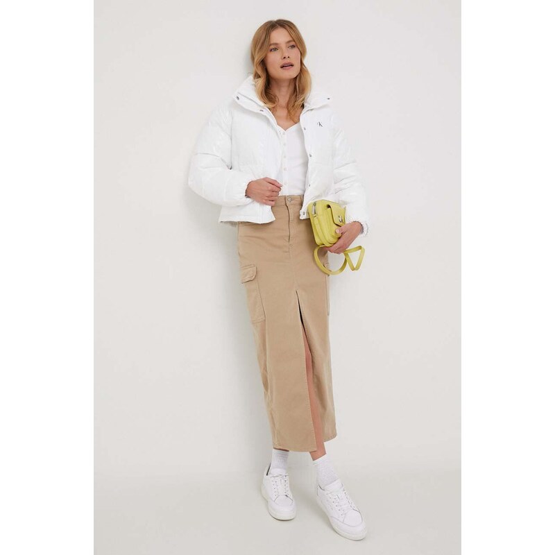 Bunda Calvin Klein Jeans dámská, bílá barva, zimní, oversize