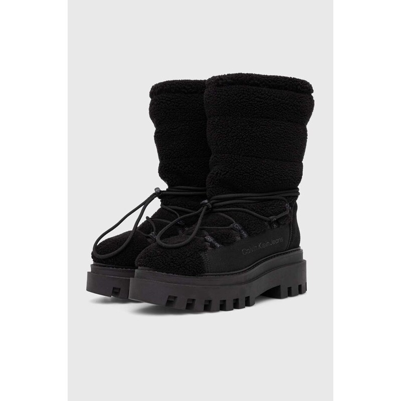 Sněhule Calvin Klein Jeans FLATFORM SNOW BOOT SHERPA WN černá barva, YW0YW01195