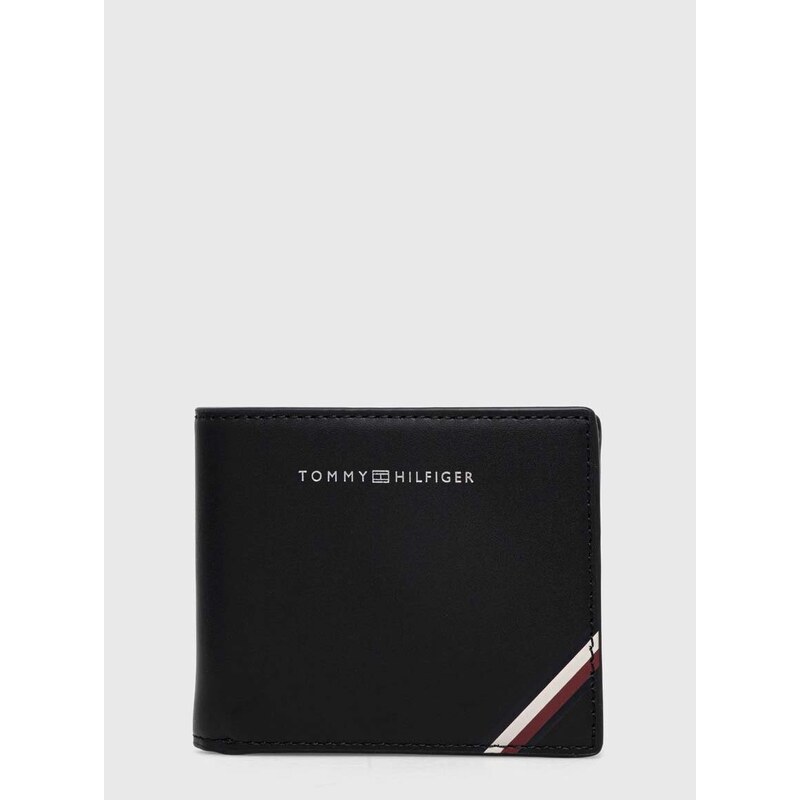 Kožená peněženka + klíčenka Tommy Hilfiger černá barva