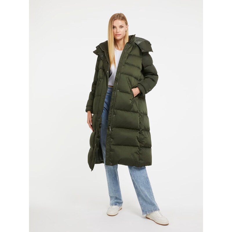 GUESS | Ines Long Down kabát | Khaki;zelená