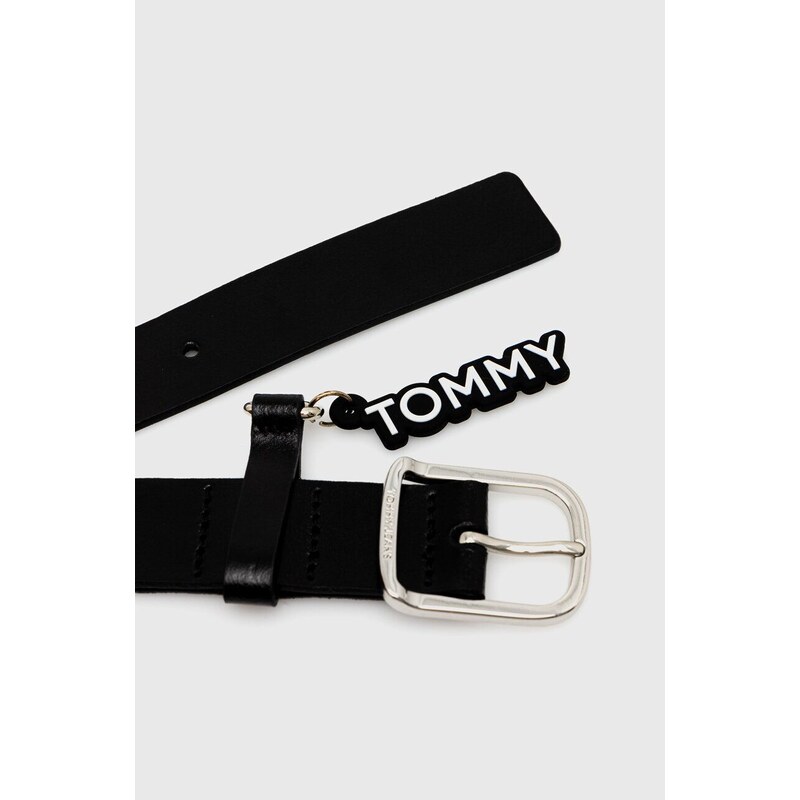 Kožený pásek Tommy Jeans dámský, černá barva