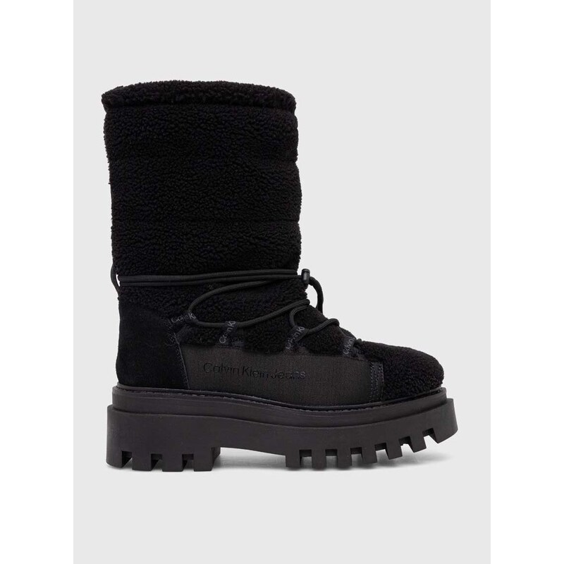 Sněhule Calvin Klein Jeans FLATFORM SNOW BOOT SHERPA WN černá barva, YW0YW01195