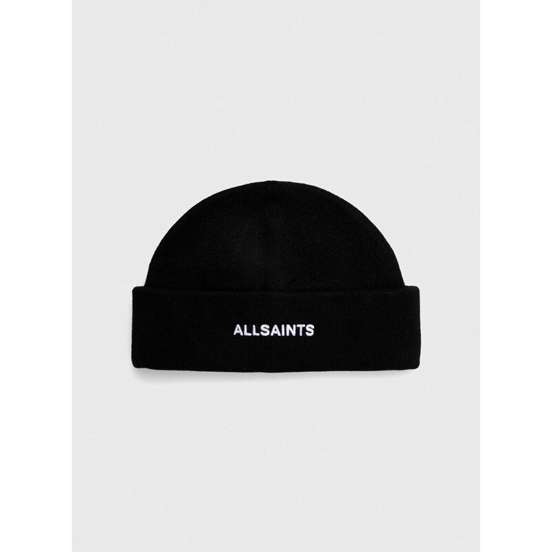 Čepice z vlněné směsi AllSaints černá barva, z husté pleteniny