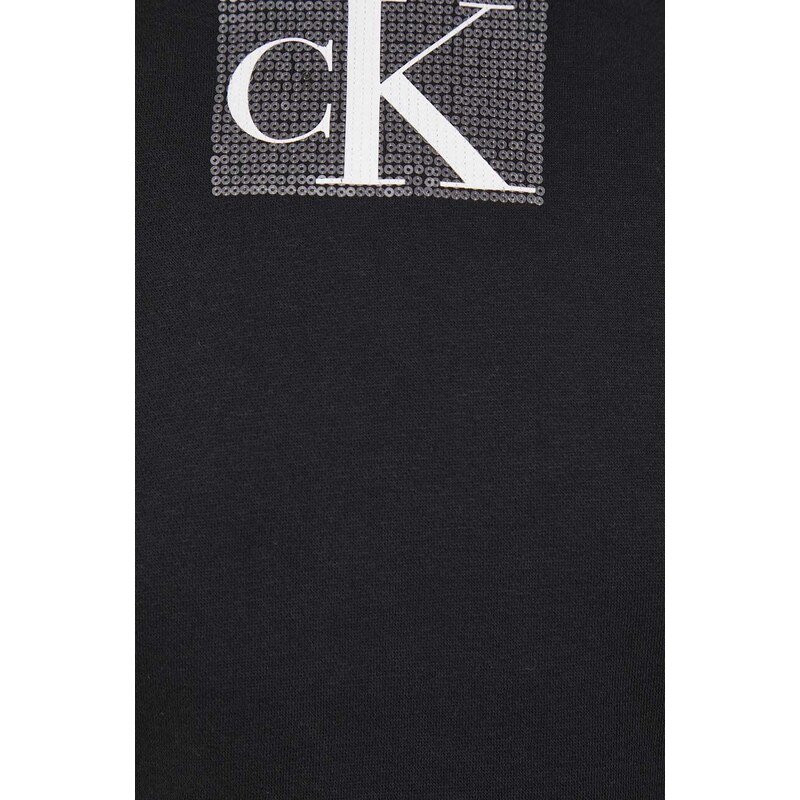 Mikina Calvin Klein Jeans dámská, černá barva, s kapucí, s aplikací