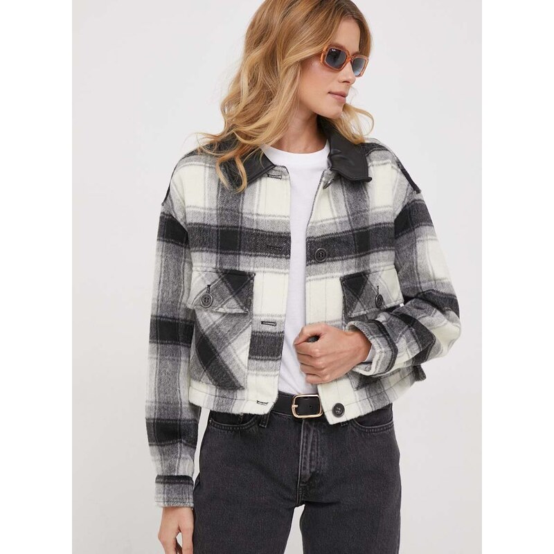 Košilová bunda Dkny černá barva, oversize, E3JC6VDH