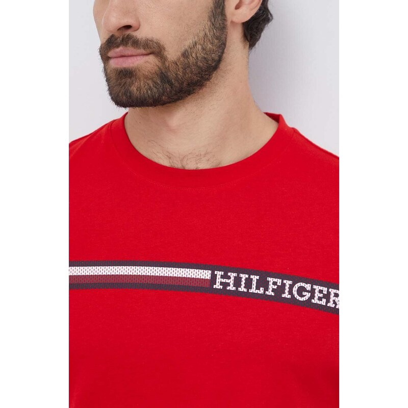 Bavlněné tričko Tommy Hilfiger červená barva, s potiskem