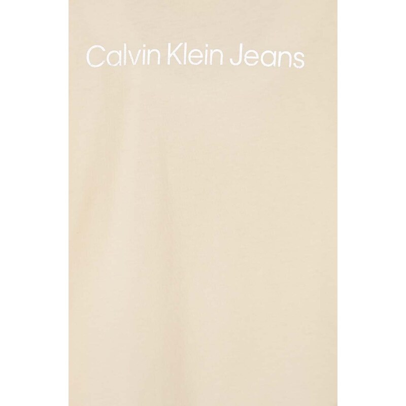 Dětská bavlněná košile s dlouhým rukávem Calvin Klein Jeans béžová barva, s potiskem