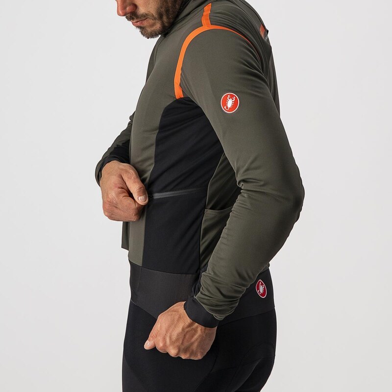 Castelli - zateplená bunda alpha ros 2 military green/fiery red-silver gray