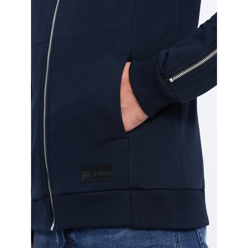 Ombre Clothing Pánská bunda bomber s ozdobnými zipy na rukávech AMSTERDAM - tmavě modrá B1367