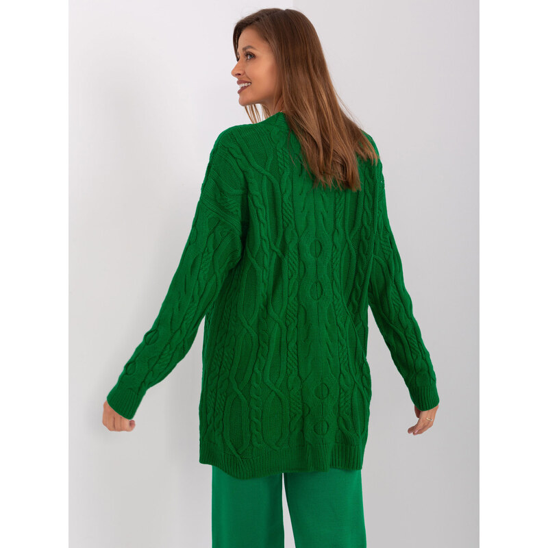 Fashionhunters Zelený kardigan s kabely