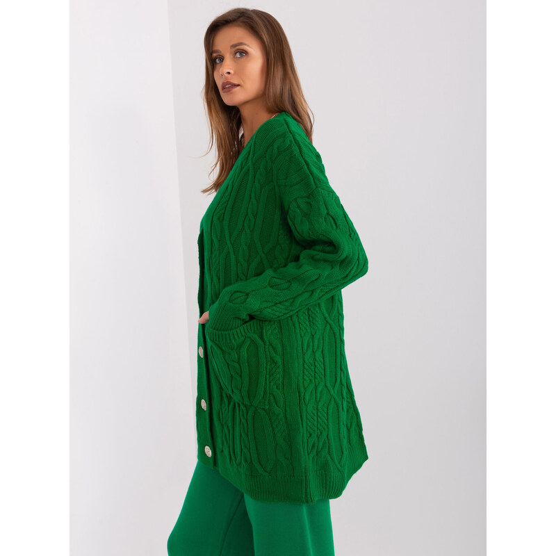 Fashionhunters Zelený kardigan s kabely