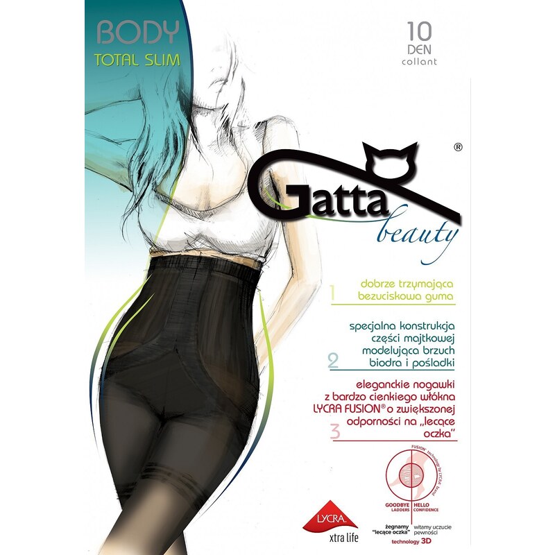 ZEŠTÍHLUJÍCÍ PUNČOCHOVÉ KALHOTY GATTA BODY TOTAL SLIM FUSION 10 DEN Černá