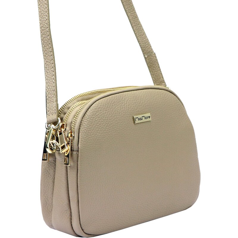 Kožená crossbody kabelka MiaMore 01-064 béžová