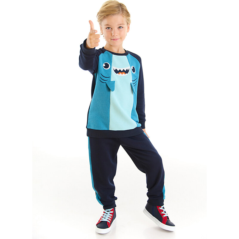 Denokids Shark Navy Blue Boy's Tracksuit Set