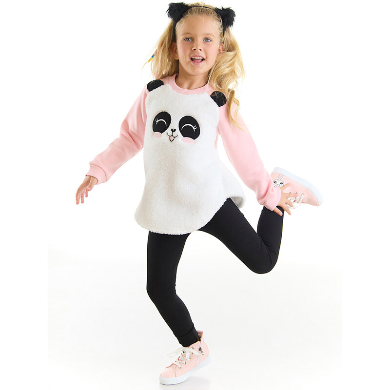 Denokids Plush Panda Girl Child Sweatshirt Leggings Set