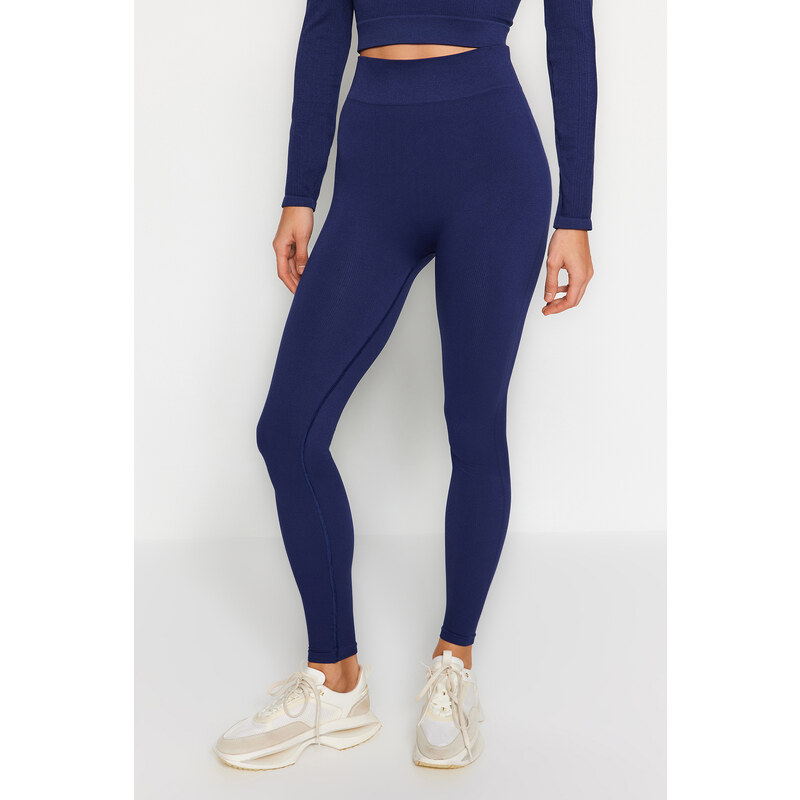 Trendyol Dark Navy Bezešvé/Bezešvé Pletené sportovní punčocháče po celé délce