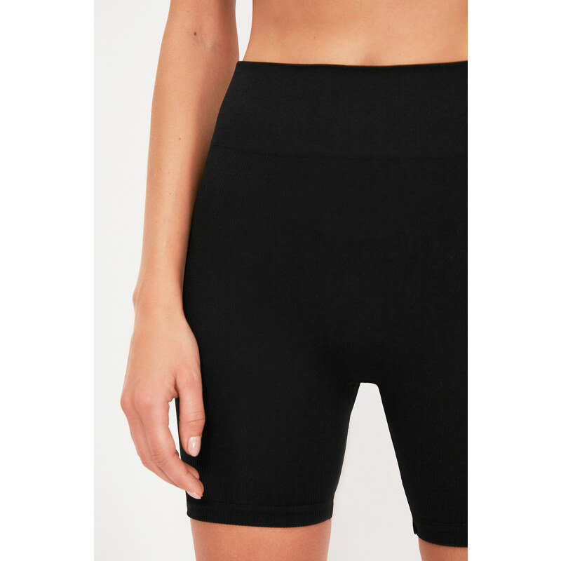 Trendyol Black Seamless/Seamless Knitted Sports Shorts Tights