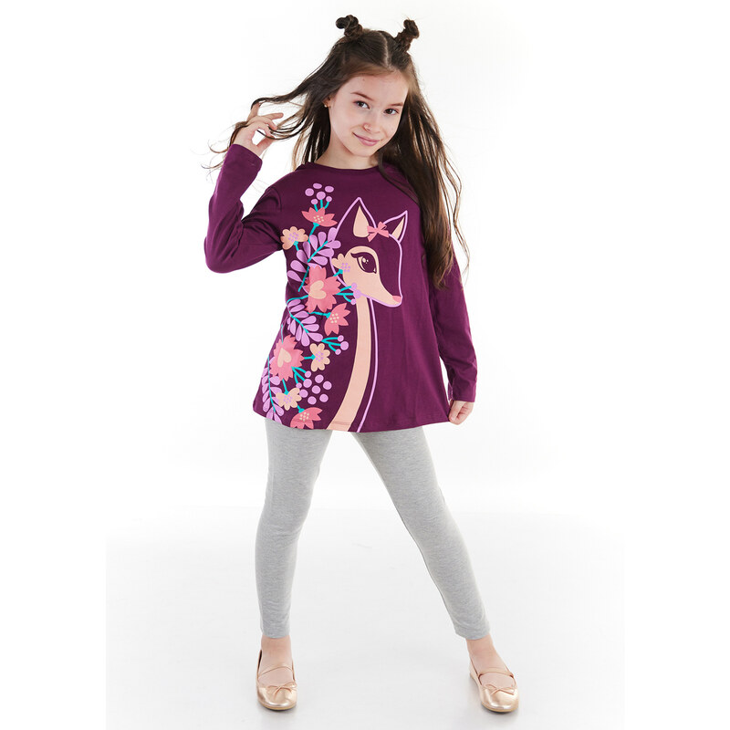 Denokids Ceylan Purple Girls Kids Tunic Leggings Suit