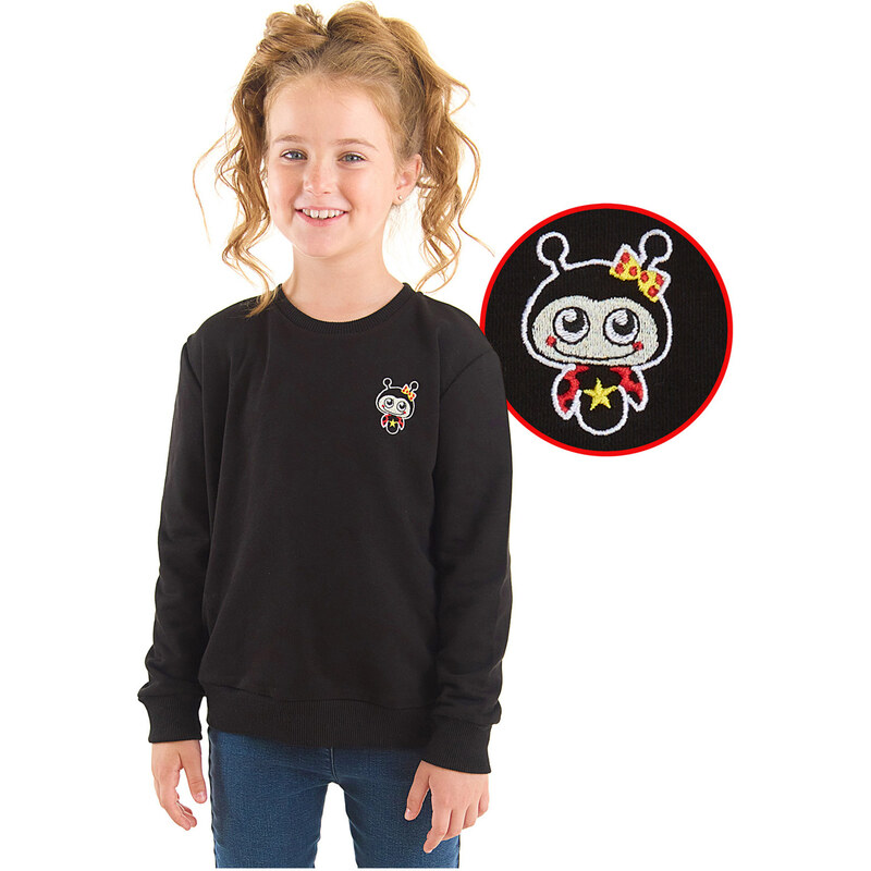 Denokids Ladybug Girls Black Sweatshirt