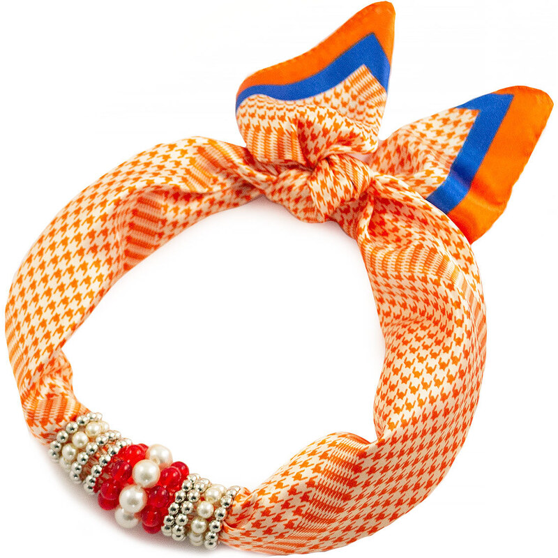 Šátek s bižuterií Letuška - oranžový s potiskem