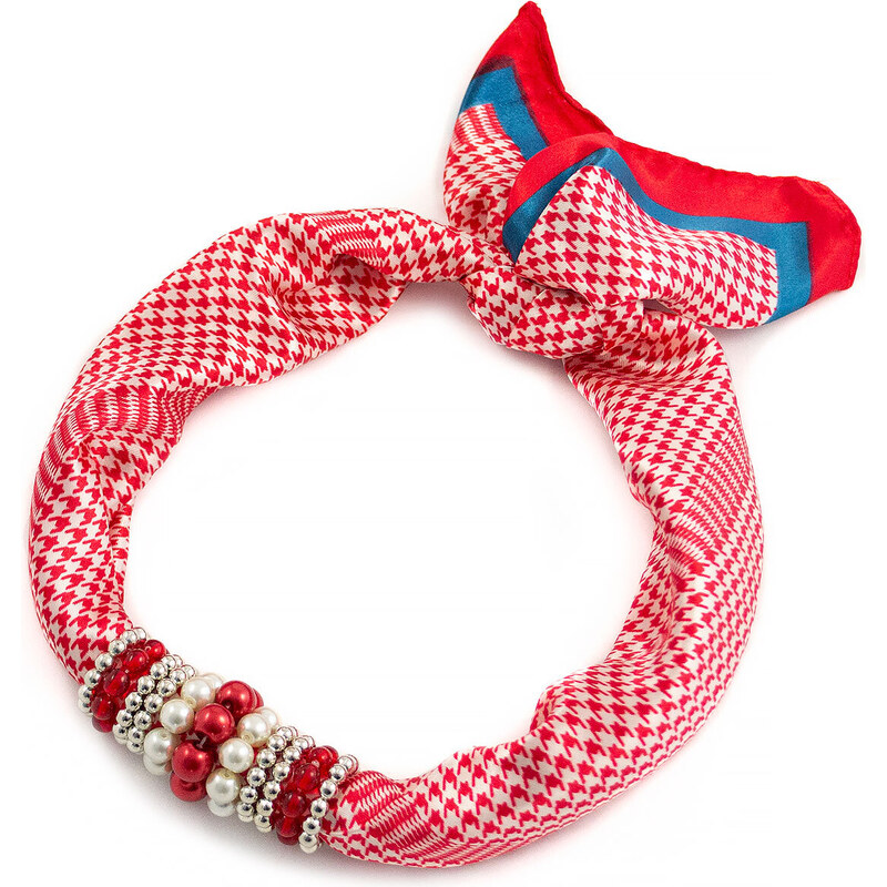 Šátek s bižuterií Letuška - červeno-bílý s potiskem