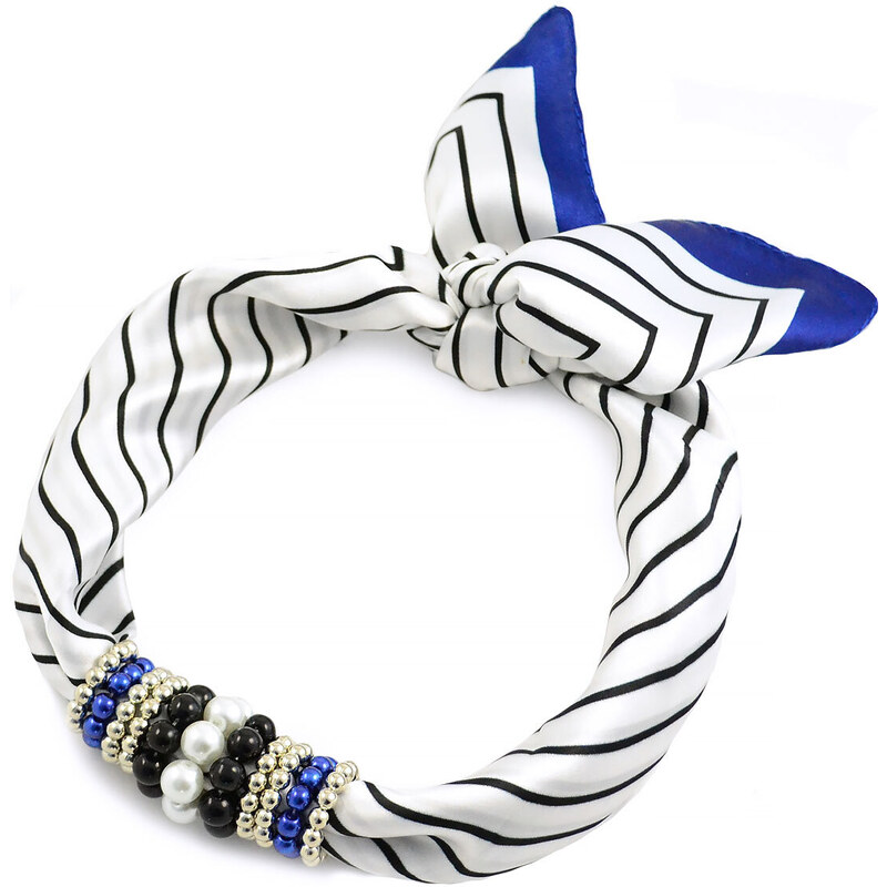 Šátek s bižuterií Letuška - bílo-modrý