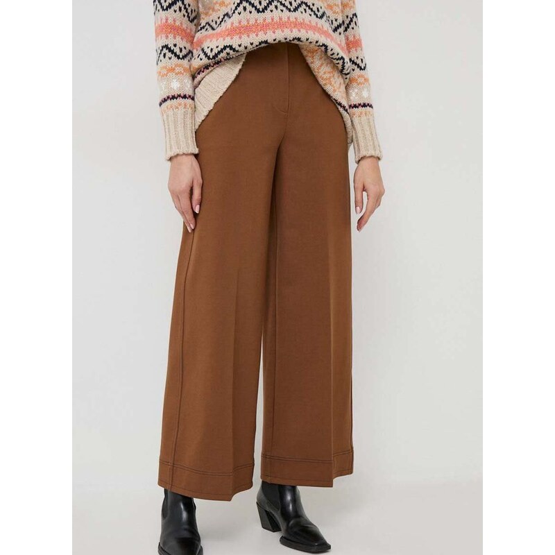Kalhoty MAX&Co. dámské, hnědá barva, široké, high waist