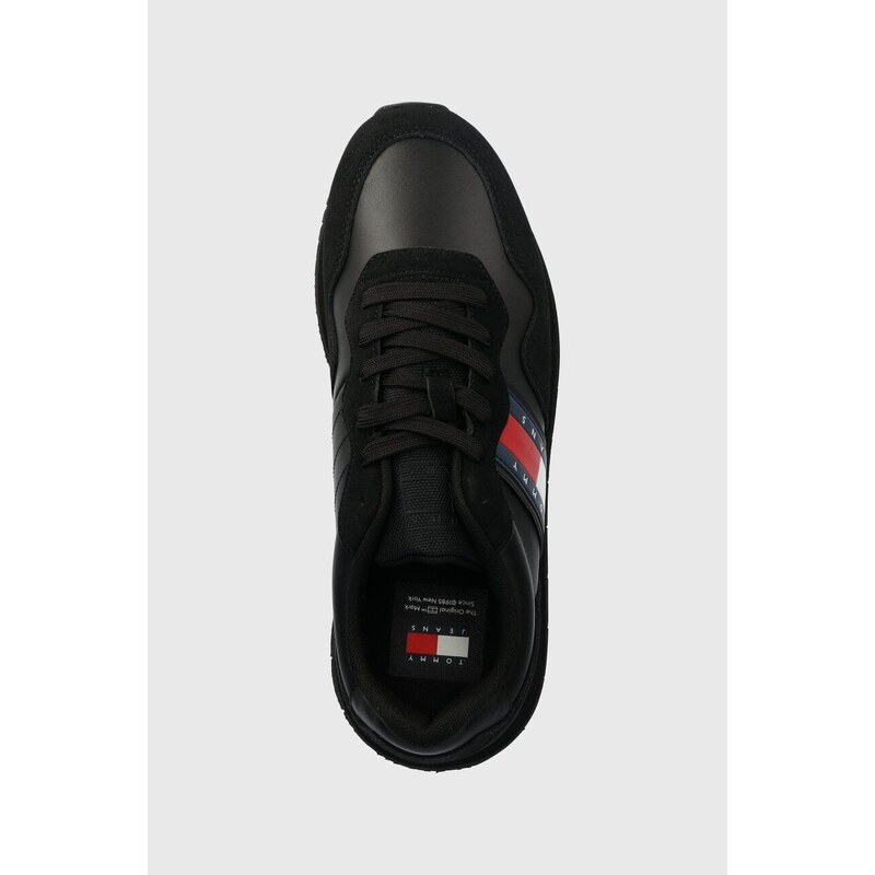 Kožené sneakers boty Tommy Jeans TJM MODERN RUNNER černá barva, EM0EM01316