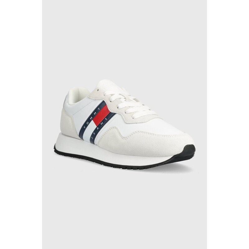 Kožené sneakers boty Tommy Jeans TJM MODERN RUNNER bílá barva, EM0EM01316