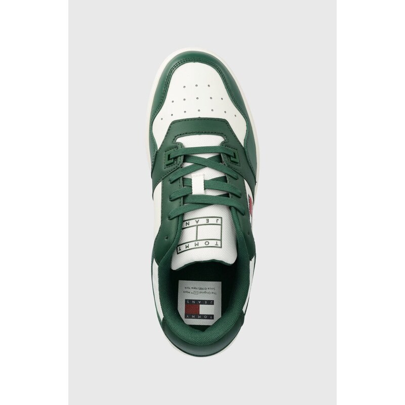 Kožené sneakers boty Tommy Jeans TJM RETRO BASKET ESS zelená barva, EM0EM01395