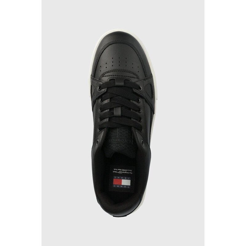 Kožené sneakers boty Tommy Jeans TJM VULCANIZED FOXING FLAG černá barva, EM0EM01313