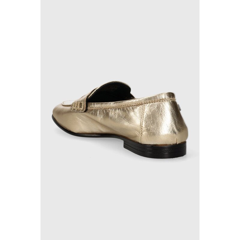 Kožené mokasíny Tommy Hilfiger ESSENTIAL GOLDEN LOAFER dámské, zlatá barva, na plochém podpatku, FW0FW07864