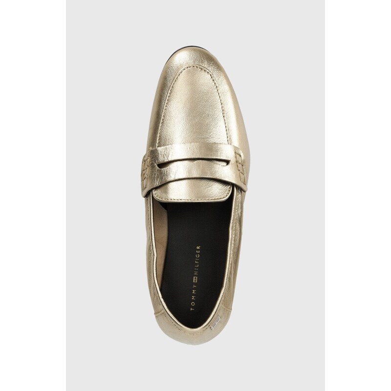 Kožené mokasíny Tommy Hilfiger ESSENTIAL GOLDEN LOAFER dámské, zlatá barva, na plochém podpatku, FW0FW07864