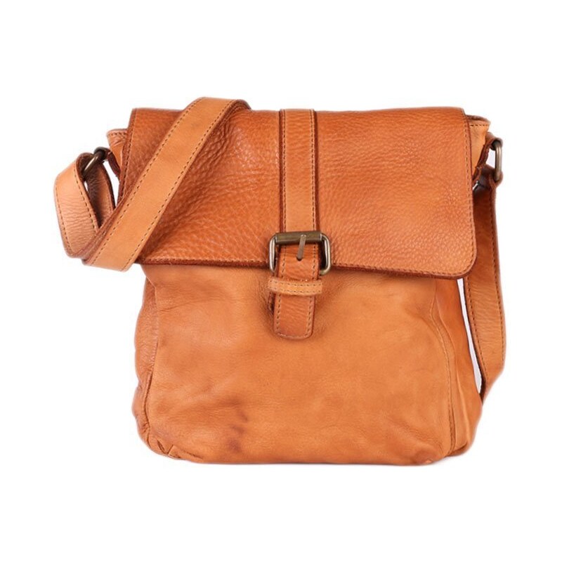 Dámské medové crossbody kožené kabelky Satchel